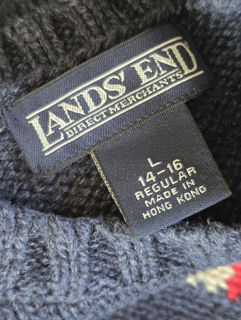 Lands End Navy Crewneck Sweater with American Flag - Picture 4 of 4